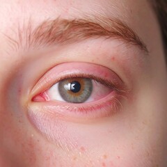 Obraz premium Close-up of a person's eye, showing detail of iris, eyelid, and surrounding skin