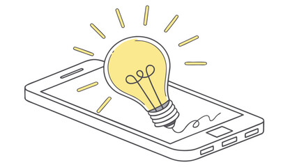 Illustration of a smartphone with a glowing light bulb on the screen, symbolizing innovation and ideas.