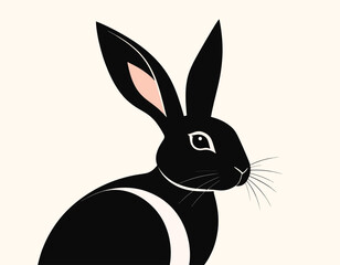 Minimalist Silhouette Black Hare Side View Elegant Animal Illustration