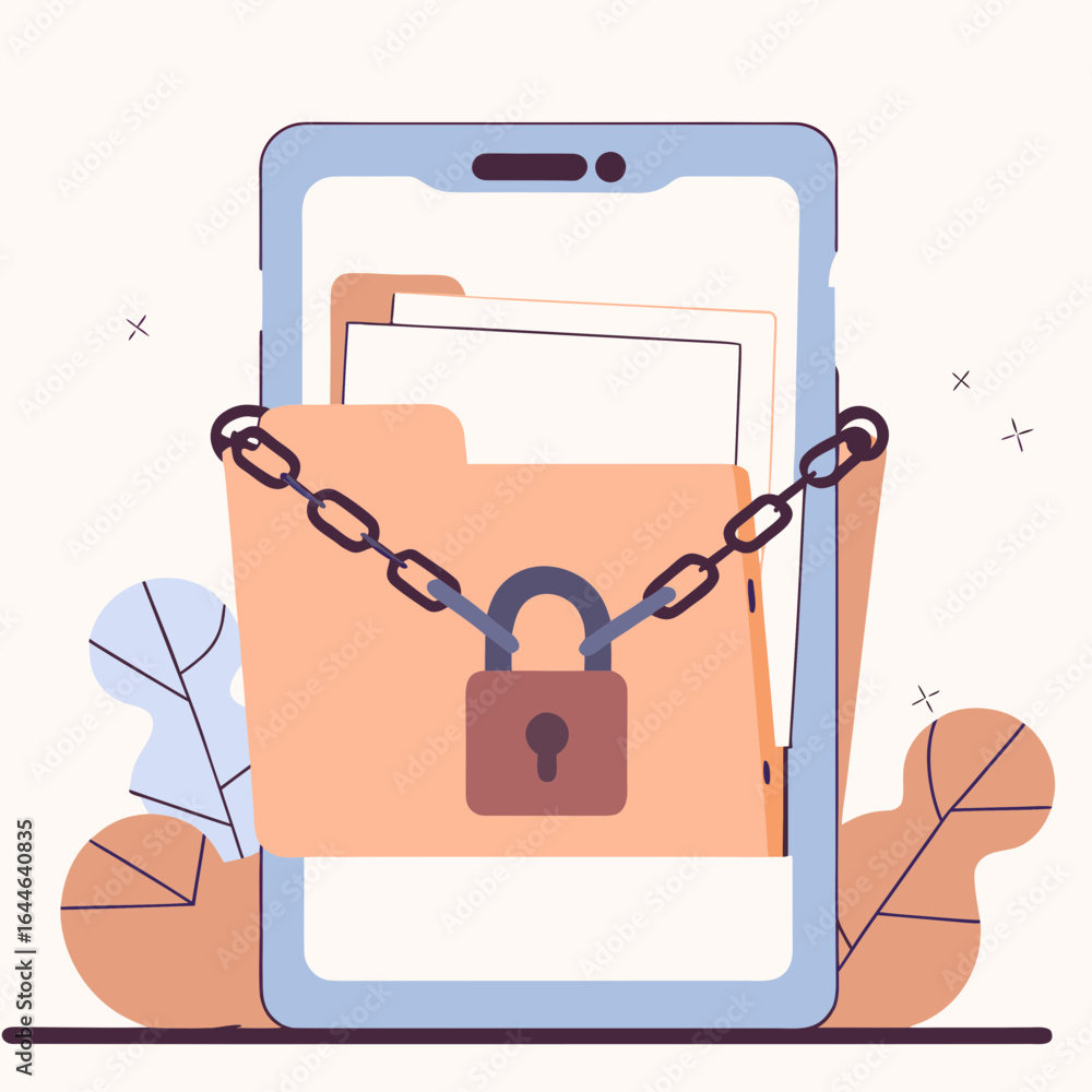Poster a digital illustration of a smartphone with a locked folder symbolizing data security and privacy.