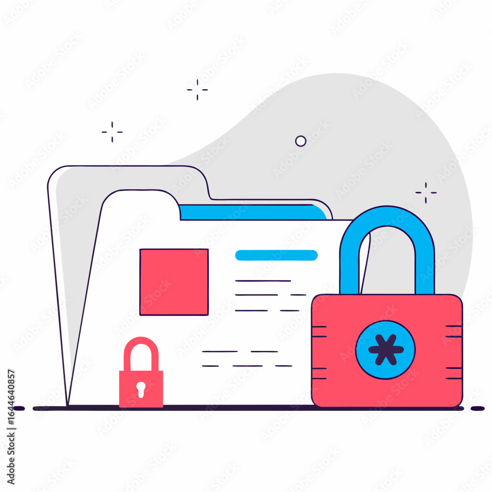 Poster secure digital folder with padlocks symbolizing data protection and privacy management.