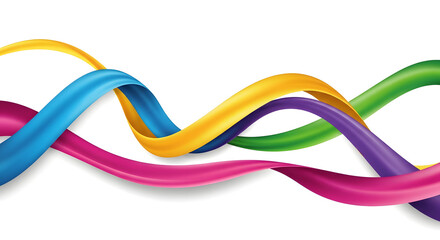 Vibrant, Wavy Ribbons in a Spectrum of Colors on White Background