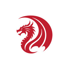 Red dragon head winged logo design. Winged dragon vector  in red  color.