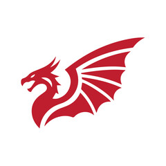 Obraz premium Red dragon head winged logo design. Winged dragon vector in red color.