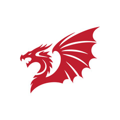 Red dragon head winged logo design. Winged dragon vector  in red  color.
