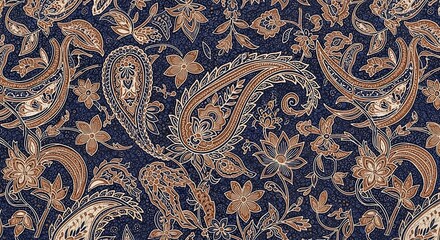 Elegant paisley textile pattern with floral elements for backgrounds and designs