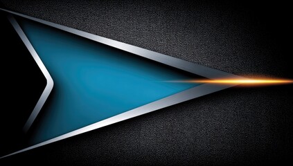 Abstract design with dark gray textured background, teal-blue arrow shape, silver accents, and orange-yellow light trail