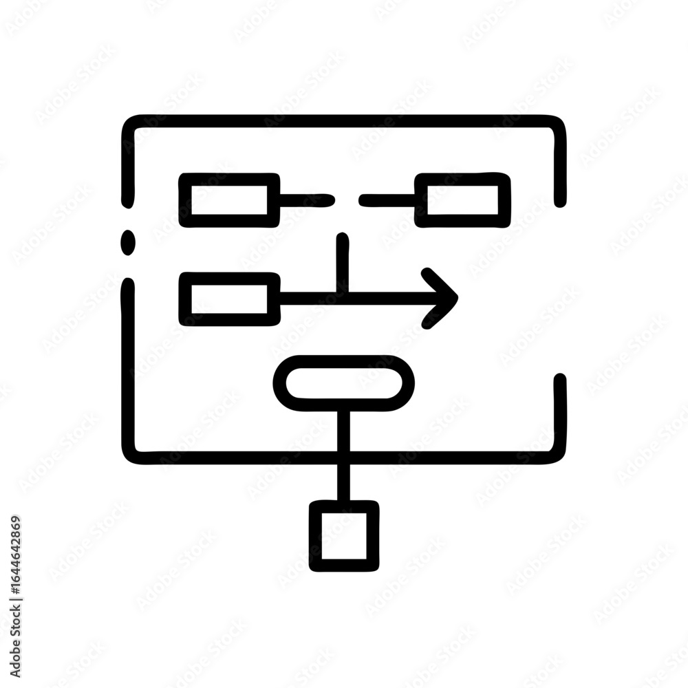 Aufkleber minimalist flowchart illustration depicting a clear process in black and white, emphasizing structur