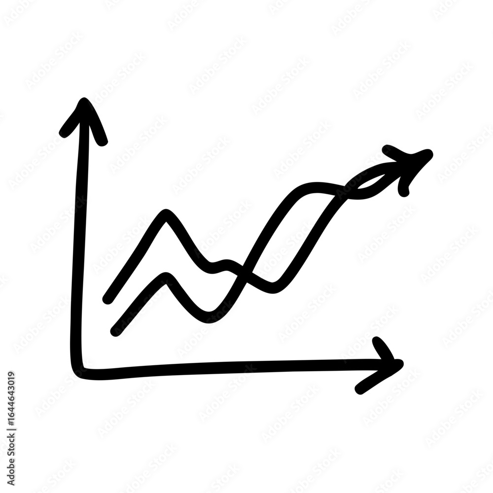 Poster graph depicting upward trends and fluctuations in data analysis with abstract lines and arrows.