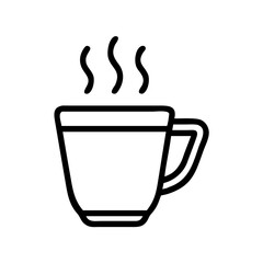 Minimalist outline of a steaming coffee cup, symbolizing warmth and comfort, on a simple white background.