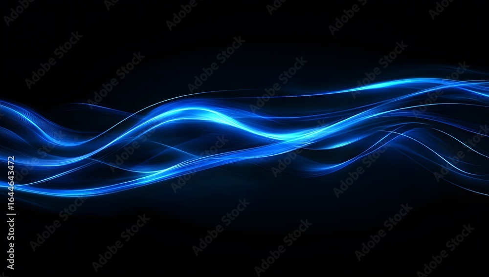Poster abstract digital technology background with blue glowing lines and dots on a dark background, a futu