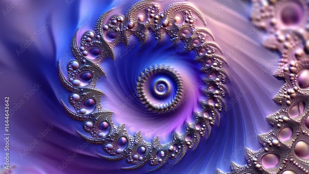 Poster abstract colorful fractal design with swirling patterns and intricate details in blue and purple hue
