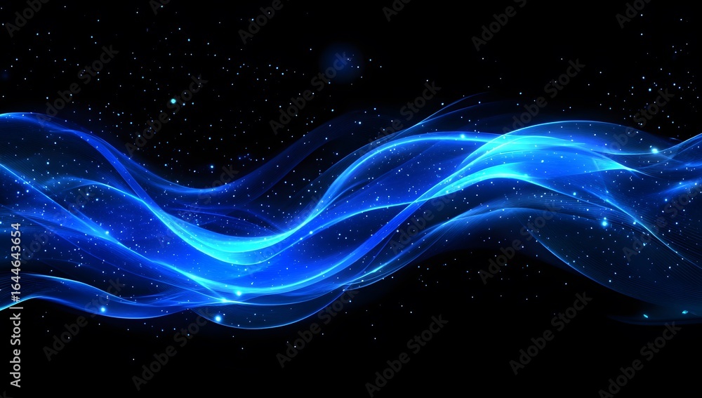 Poster Abstract digital technology background with blue glowing lines and dots on a dark background, a futuristic network connection structure for banner design