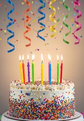 Festive layers of joy a delectable birthday cake adorned with colorful sprinkles and candles