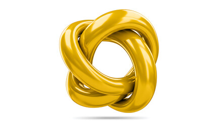A golden knot isolated on white background, a shiny and glossy metallic abstract shape with modern design element