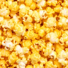 Close-up of numerous golden-yellow popcorn kernels