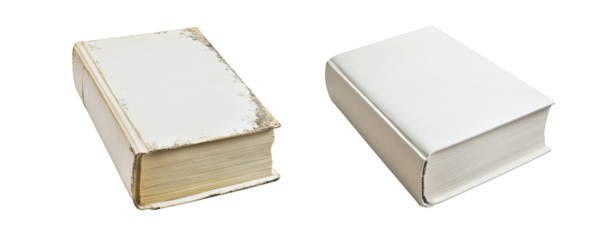 thick hardcover white books isolated on transparent background