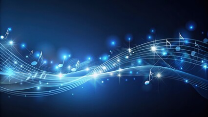Obraz premium Abstract wave silhouette against a dark blue background with musical notes and shining lights