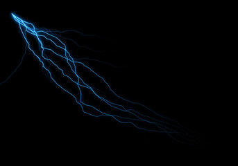 A vibrant blue electrical discharge streaks across a pitch-black background, resembling a stylized lightning bolt.  Its energy and form are captivating.