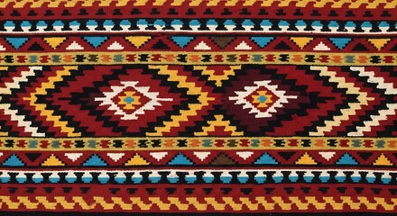 Intricate textile design featuring symmetrical patterns and vibrant color combinations showcasing