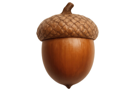 Ripe acorn with cap on transparent background representing autumn and nature