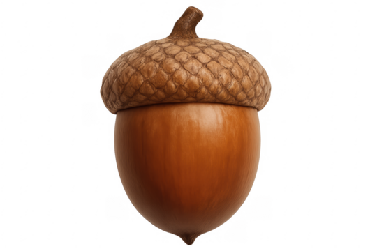 Ripe acorn with cap on transparent background representing autumn and nature