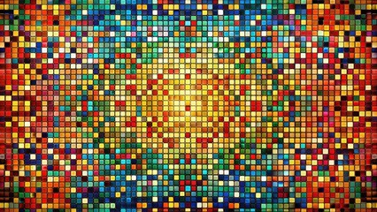 Mosaic art piece with small dots and squares in different colors