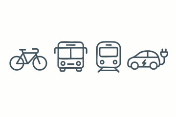 Obraz premium Diverse Transportation Icons Bicycle Bus Train Electric Car.