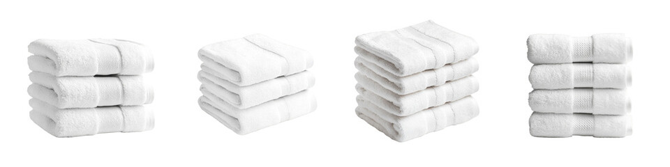 Set of folded white towels isolated on transparent background