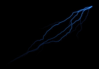 Abstract image of a blue electric discharge or lightning bolt on a black background.  The glowing lines create a dynamic, energetic effect.