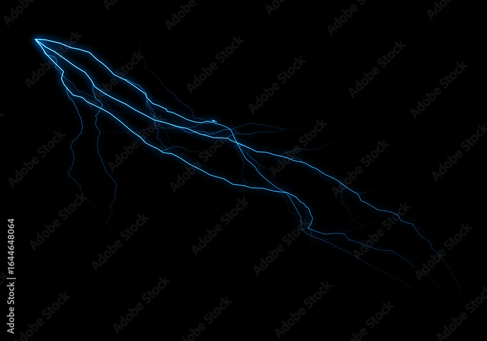 Poster abstract image of a vibrant blue lightning bolt arcing across a black background. the bolt's energy 