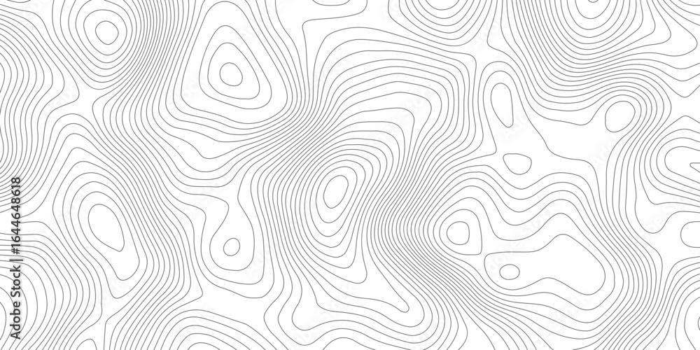 Poster white background with abstract topographic dark grey contour lines creating a seamless pattern desig