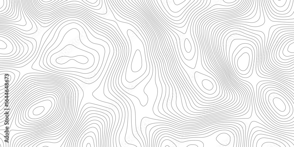 Poster white background with abstract topographic dark grey contour lines creating a seamless pattern desig