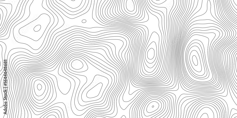 Poster white background with abstract topographic dark grey contour lines creating a seamless pattern desig