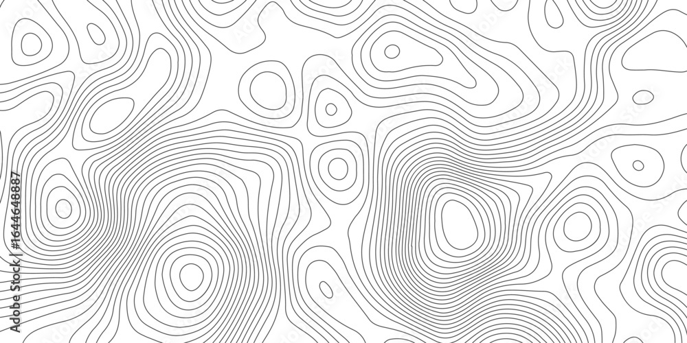 Poster white background with abstract topographic dark grey contour lines creating a seamless pattern desig