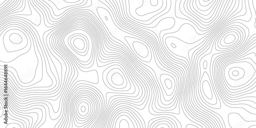 Poster white background with abstract topographic dark grey contour lines creating a seamless pattern desig