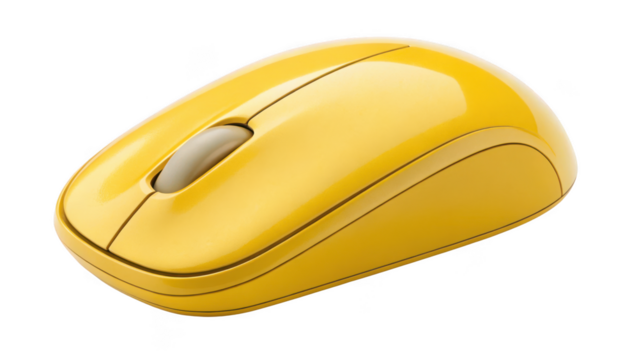 yellow wireless mouse isolated on transparent background