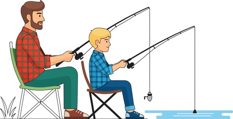 Father and son bonding while fishing together on a sunny day