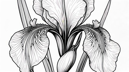Detailed line art of an iris flower