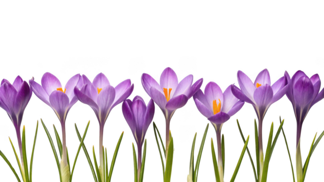 purple crocus flowers isolated on transparent background