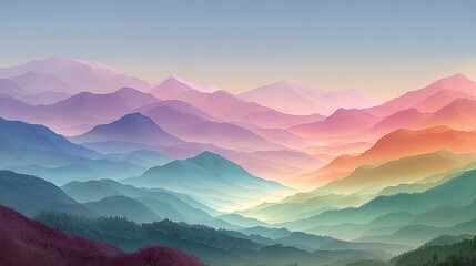 Fototapeta premium Colorful mountain range vista, soft hues