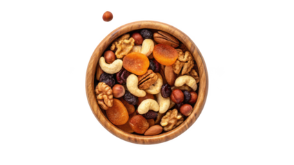 mix of nuts and dried fruits isolated on transparent background