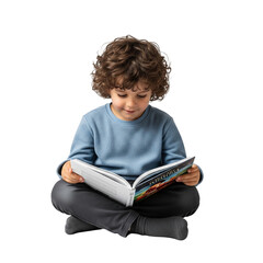 little boy reading a book