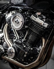 Fototapeta premium Close-up of a gleaming, meticulously maintained motorcycle engine
