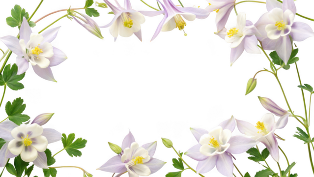 columbine flowers frame isolated on transparent background