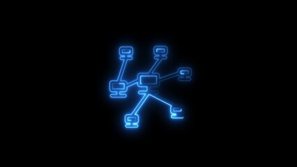Glowing blue neon network concept on black background representing connectivity and technology