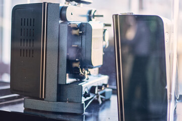View of old film and television cameras from the 1970s and 1980s.