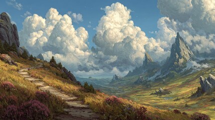 Naklejka premium Mountain path leading to valley