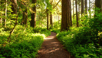 Obraz premium Forest path sunlight nature