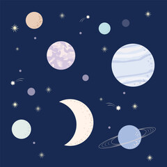 Seamless vector pattern of planets, constellations, stars